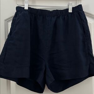 J. Crew Dark Blue Elastic Waist Linen Shorts with Pockets